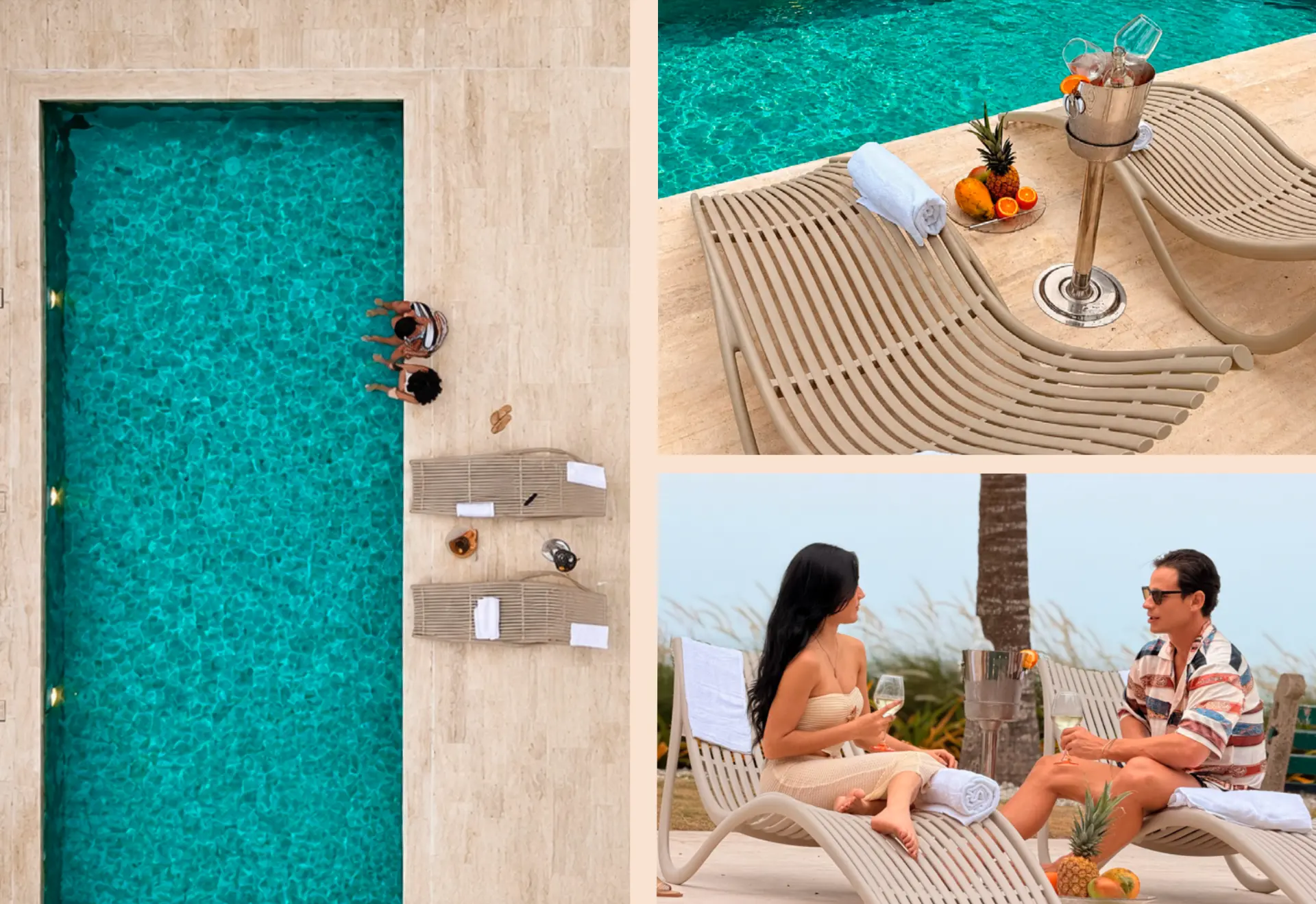 Villa Mediterráneo pool and sun loungers overlooking the Caribbean