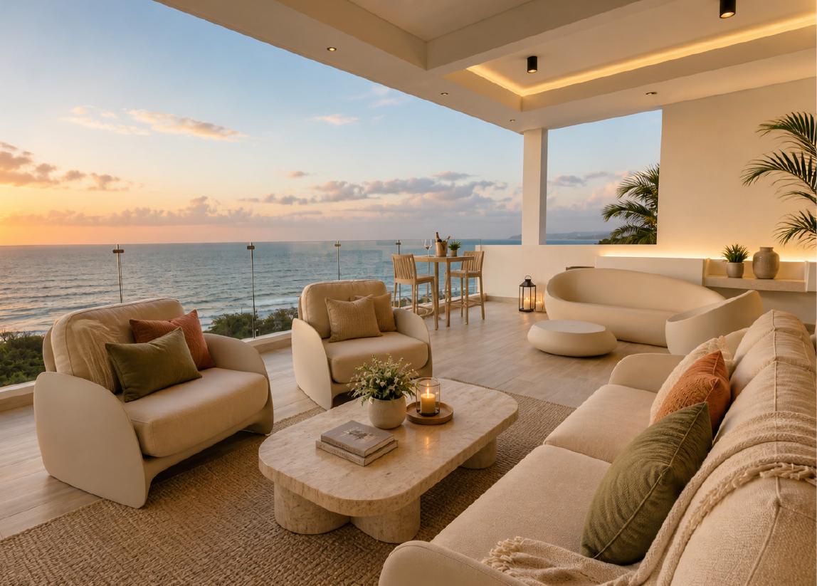 Terraces facing the Caribbean sunset